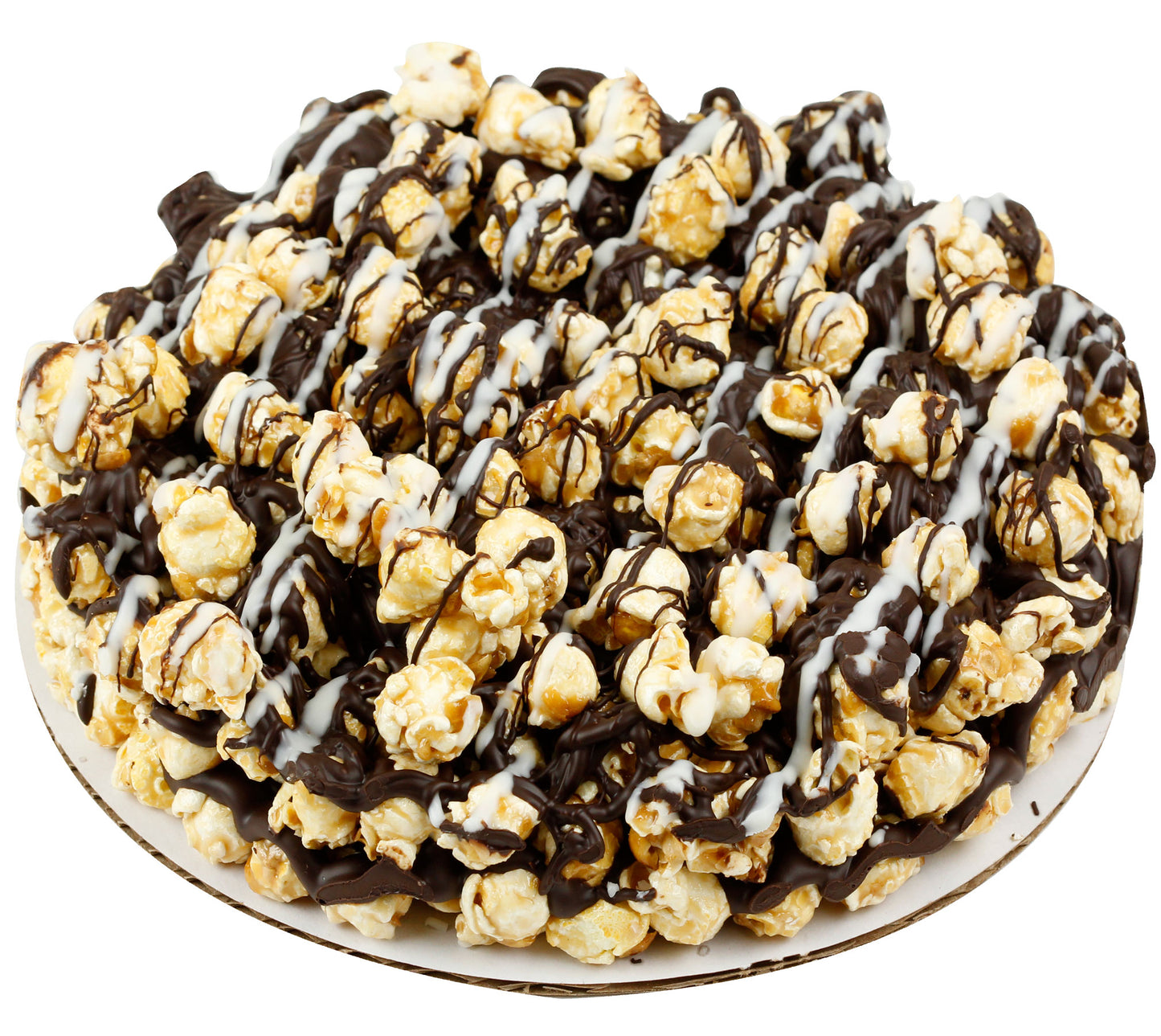 Chocolate Drizzled Caramel Popcorn Pie