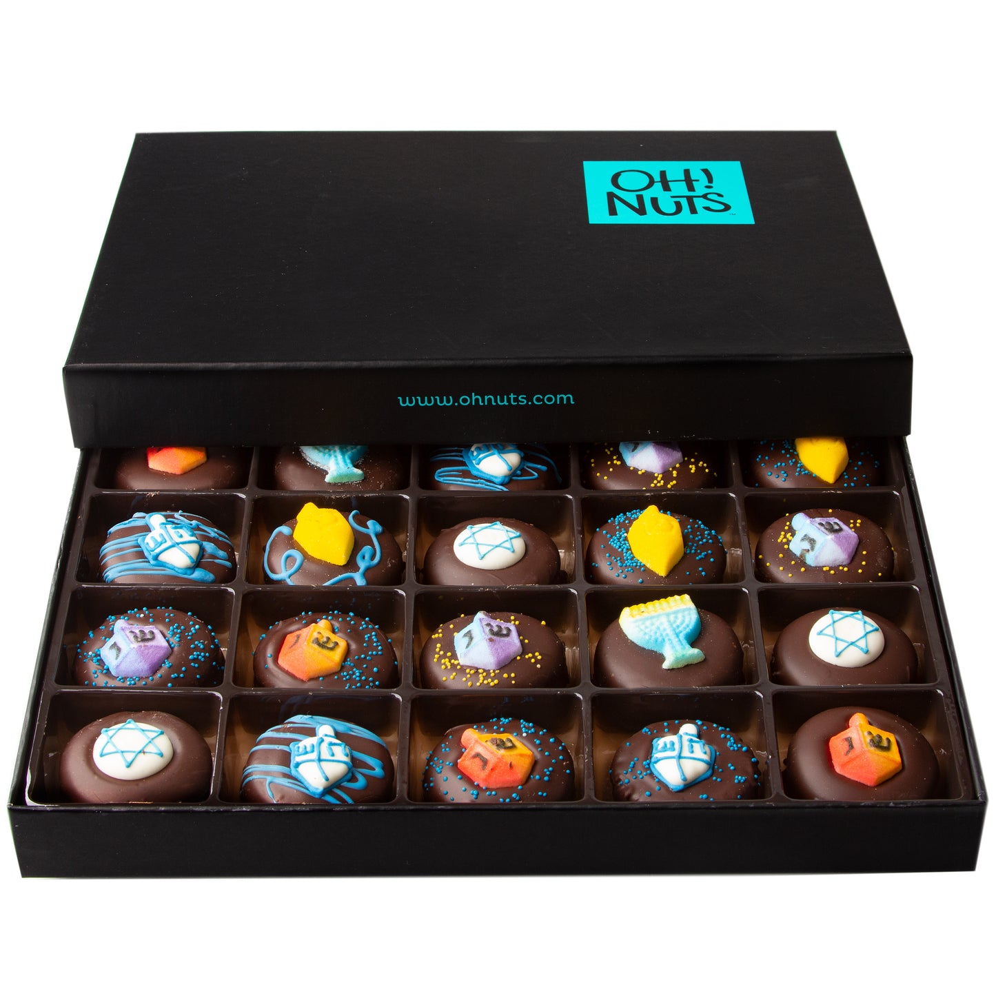 Hanukkah Fun Decorated Chocolate Covered Cookies Gift Box - 20CT