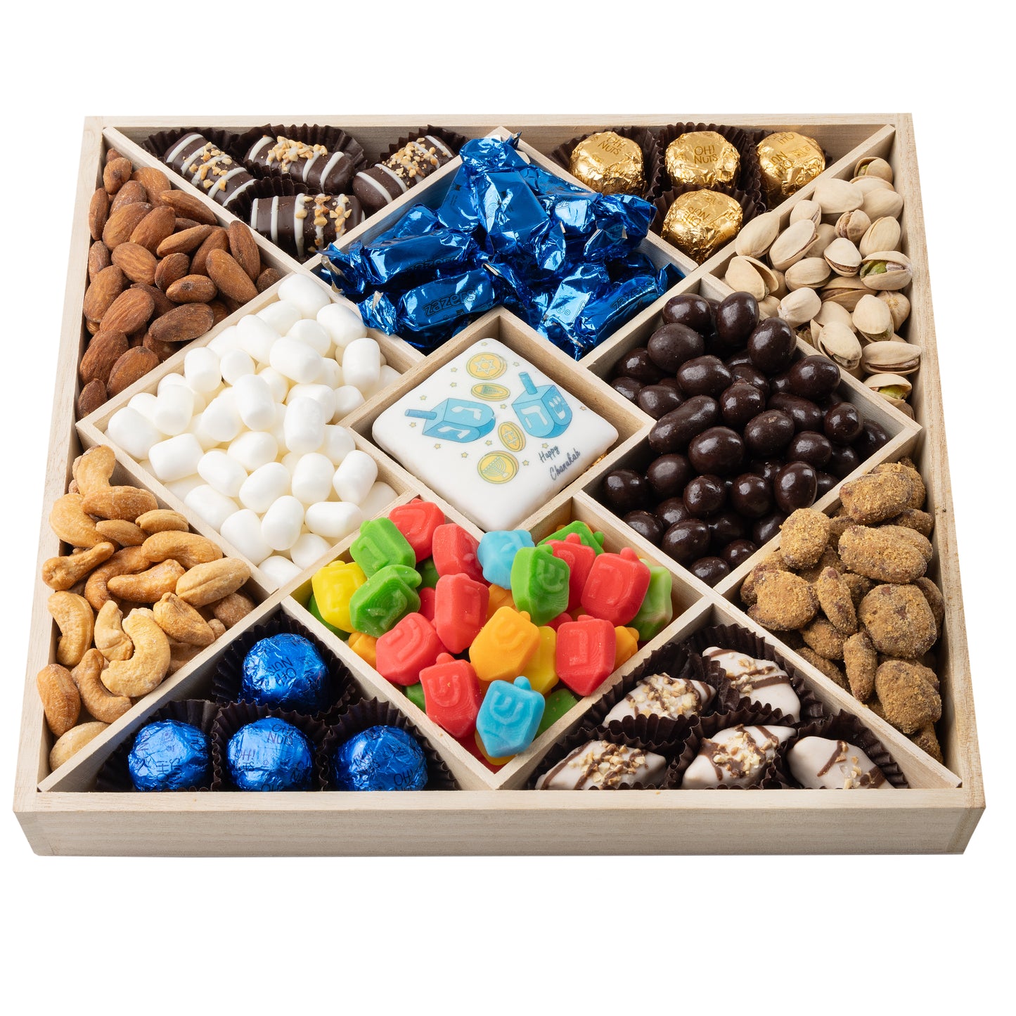 Hanukkah Candy Wood 13 Section Tray