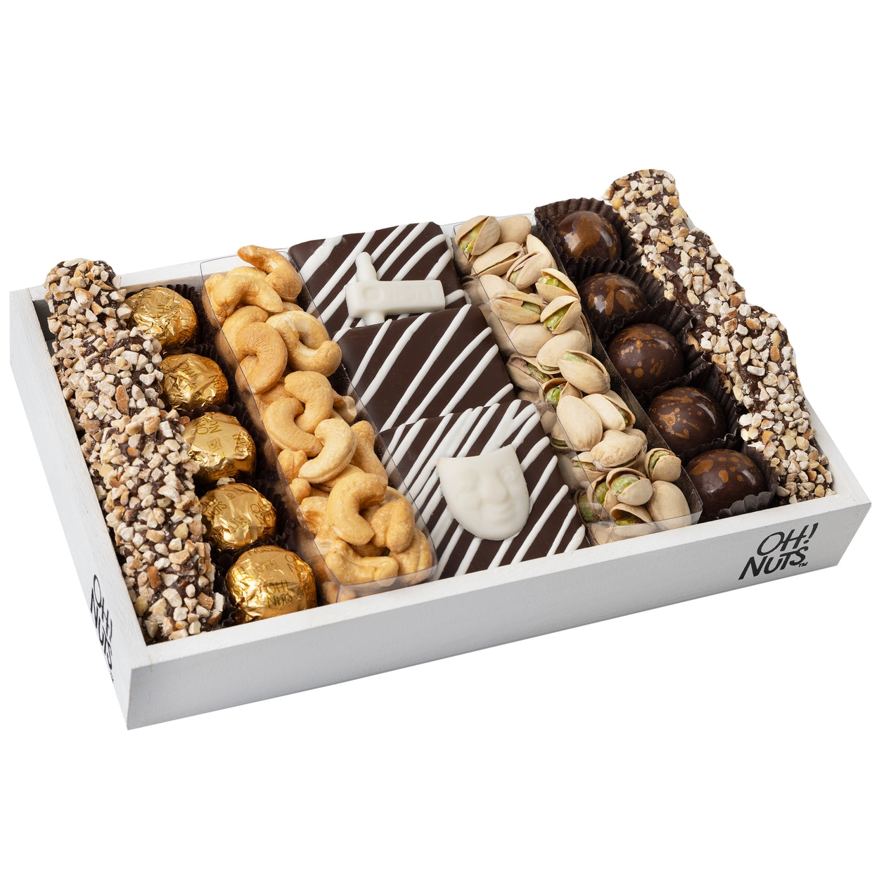 Purim White Wooden Chocolate Truffles Gift Tray Mishloach Manos -10.5