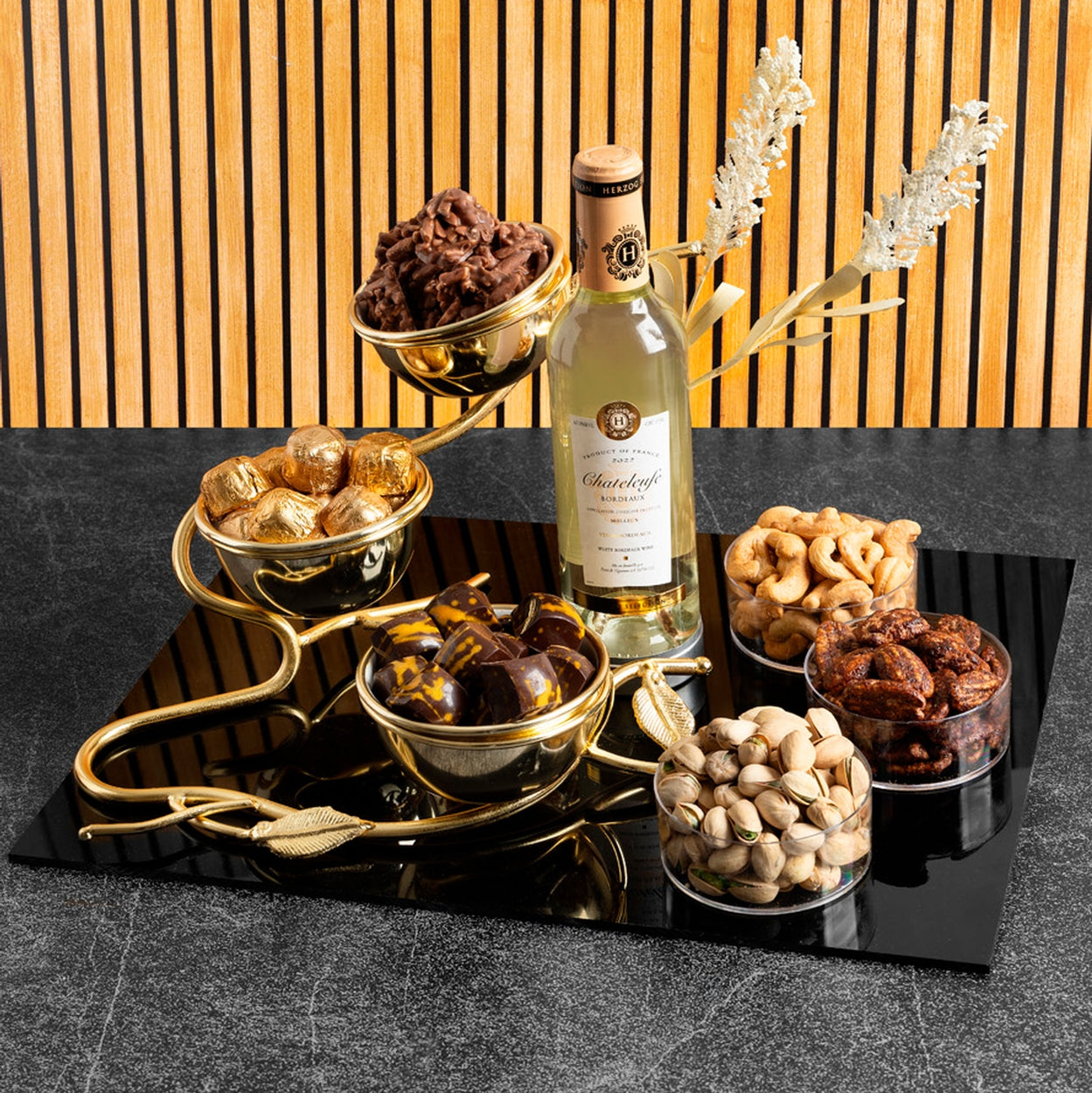 Purim Gold Leaf Trio Dish Mishloach Manos Gift Basket