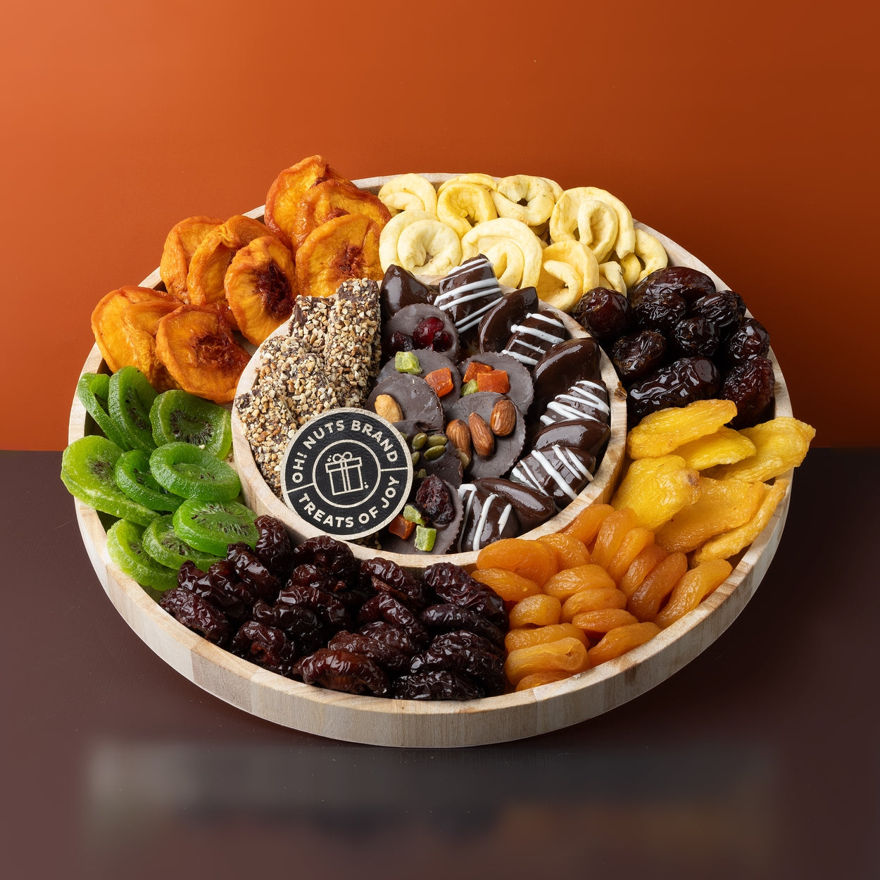 Dried Fruit Wooden Round Line Up Gift Basket