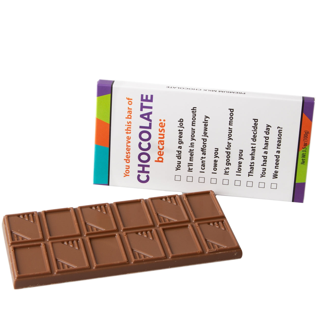 'You Deserve This Bar of Chocolate Because' Humor Chocolate Bar Favor