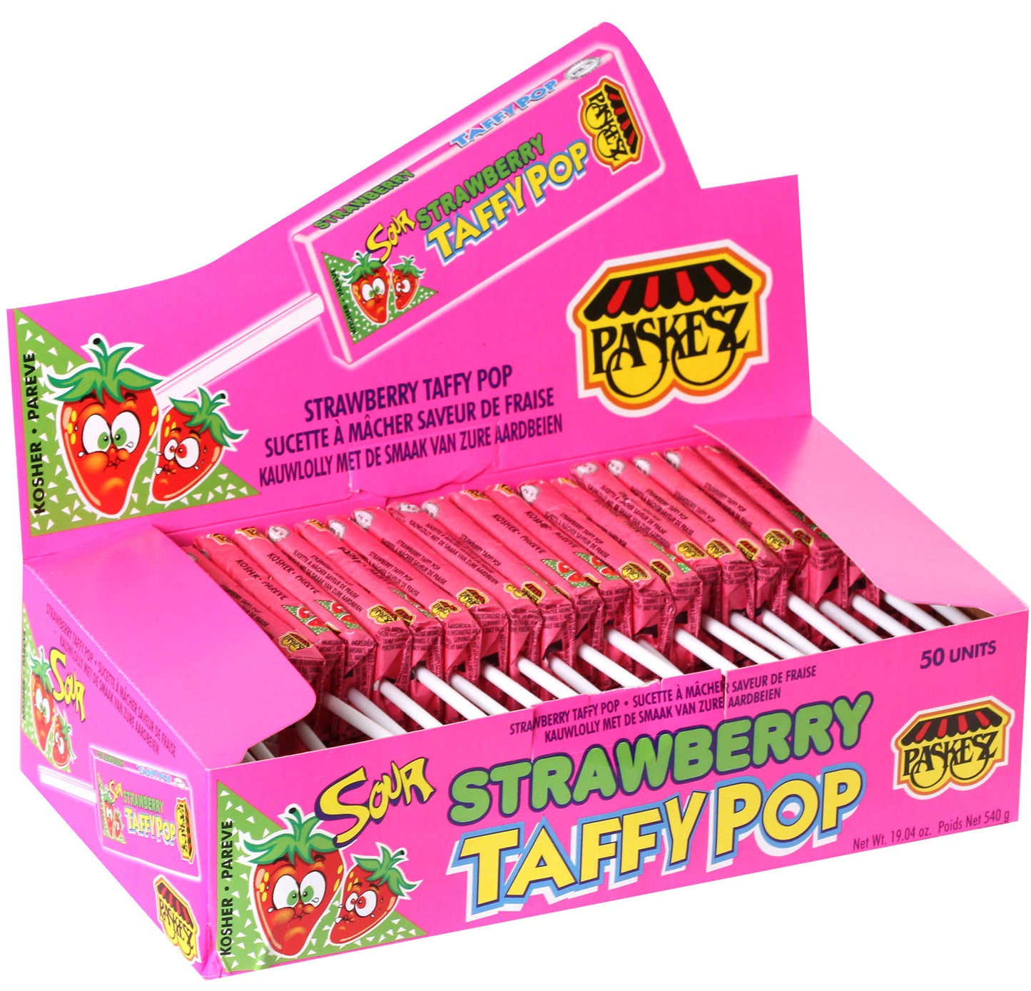 Sour Strawberry Taffy Pop - 50CT Box