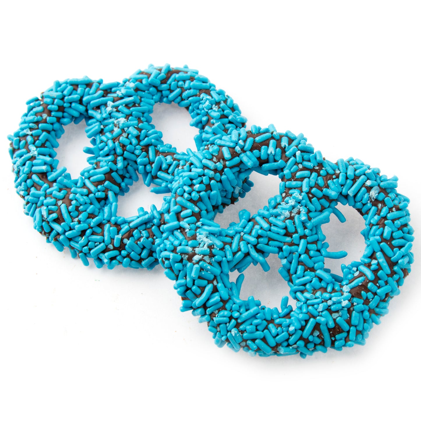 Belgian Chocolate Covered Pretzels with Blue Sprinkles