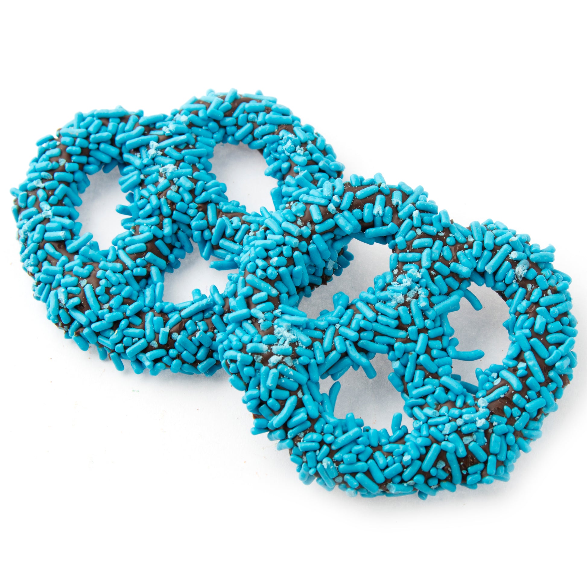 Belgian Chocolate Covered Pretzels with Blue Sprinkles