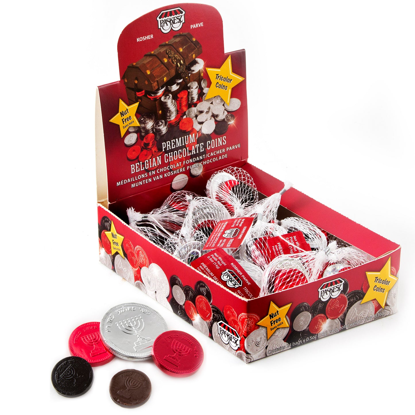 Premium Parve Belgian Tricolor Chocolate Coins
