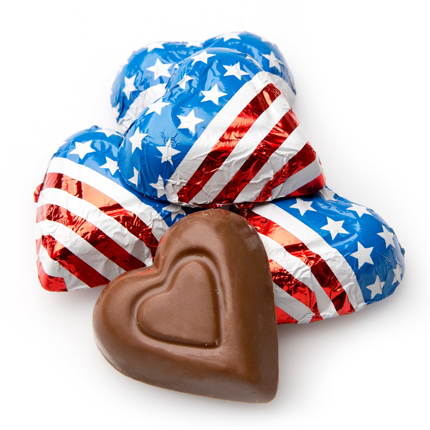 Patriotic Flag Foiled Milk Chocolate Hearts (Chalav Stam)
