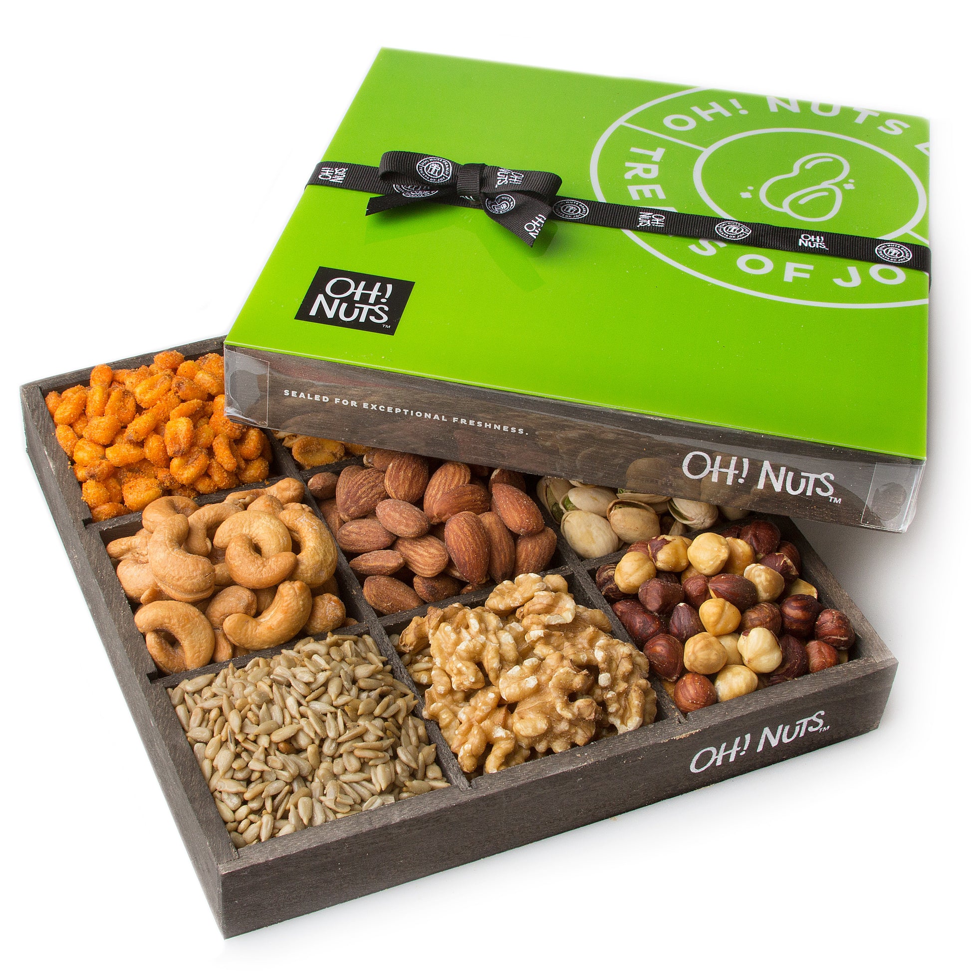 Holiday 9 Section Gourmet Nuts Wood Tray