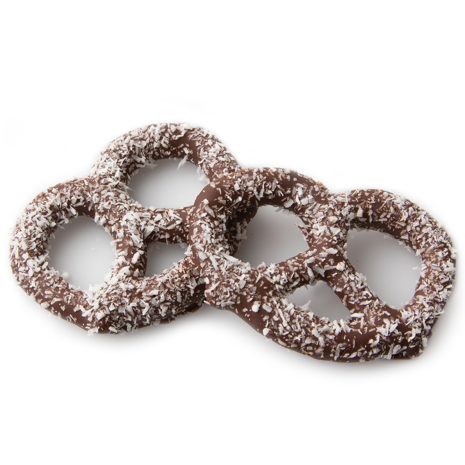 Belgian Dark Chocolate Covered Pretzels with Coconut