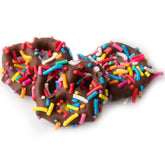 Belgian Chocolate Covered Mini Pretzels with Rainbow Sprinkles