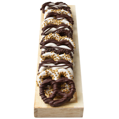 Stylish Wooden Chocolate Pretzel Tray Gift Basket