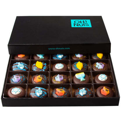 Hanukkah Fun Decorated Chocolate Covered Cookies Gift Box - 20CT