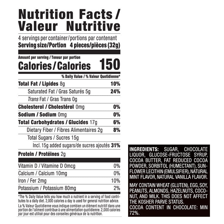 Minuettes - Dark 72% Cacao Chocolate Mint