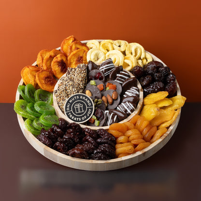Dried Fruit Wooden Round Line Up Gift Basket