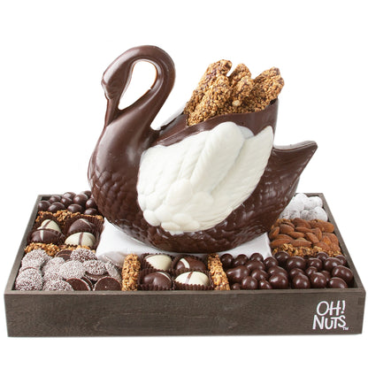 White and Dark Chocolate Swan Gift Basket