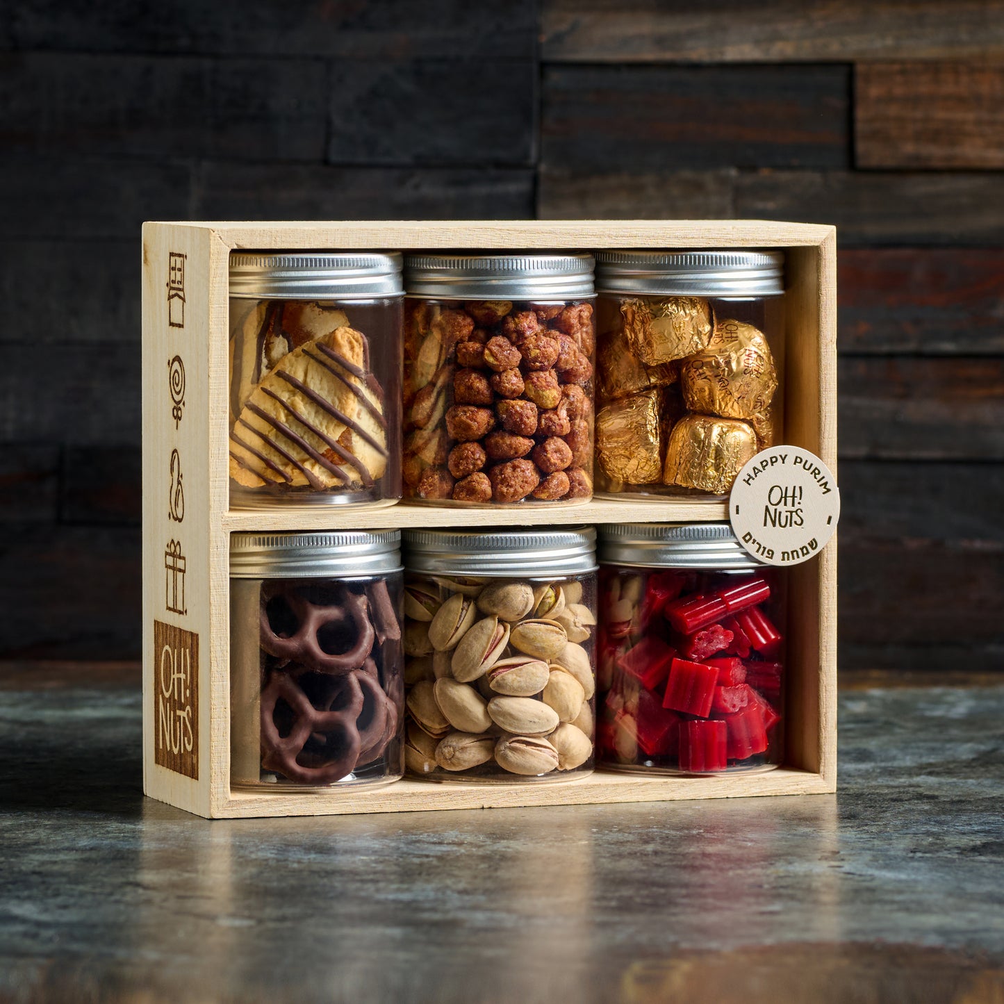 Purim 6-Jar Set Gift Basket Mishloach Manos